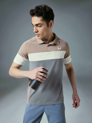 TECHNOSPORT Colorblock Men Polo Neck Brown T-Shirt