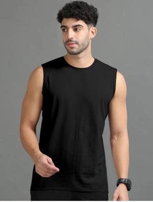 HouseOfCommon Solid Men Round Neck Black T-Shirt
