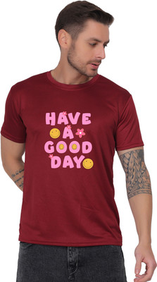 AZAADGARMENT Printed Men Round Neck Maroon T-Shirt