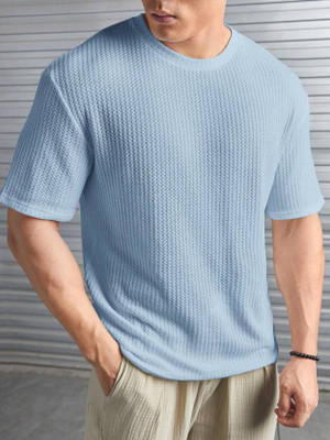 Elvesta Self Design Men Round Neck Reversible Blue T-Shirt