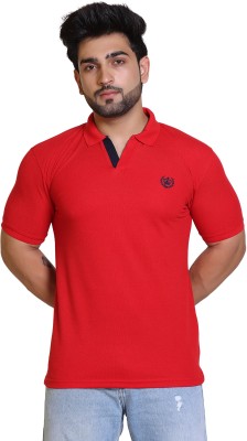E-MAX Solid Men Polo Neck Red T-Shirt