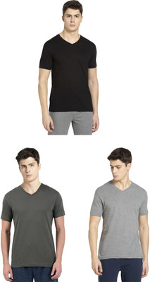 JOCKEY Solid Men V Neck Black, Dark Green, Grey T-Shirt