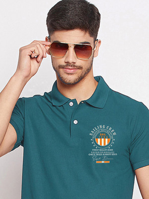 SZN Printed Men Polo Neck Blue T-Shirt