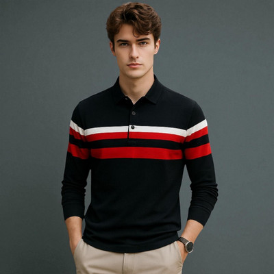TrendShaper Solid Men Polo Neck Black T-Shirt