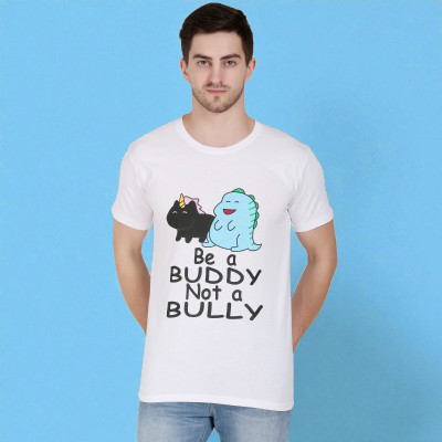 FARICON Printed Men Round Neck White T-Shirt