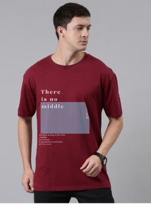 PP TRENDS Printed, Typography Men Round Neck Maroon T-Shirt