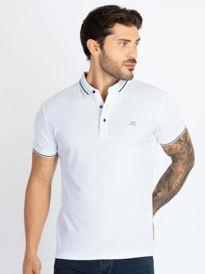 Status Quo Solid Men Polo Neck White T-Shirt