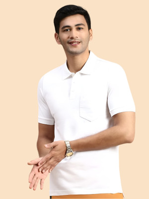 Ramraj Cotton Solid Men Polo Neck White T-Shirt