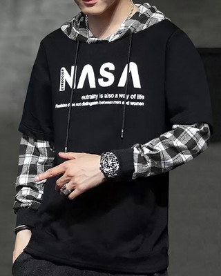 EyeBogler Printed Men Hooded Neck Black T-Shirt