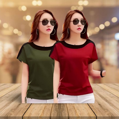 RYTE STYLE Solid Women Round Neck Green, Yellow T-Shirt