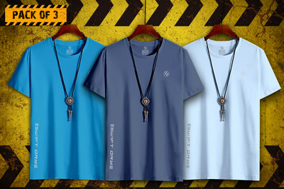 SUPERSQUAD Printed Men Round Neck Grey, Blue, Light Blue T-Shirt