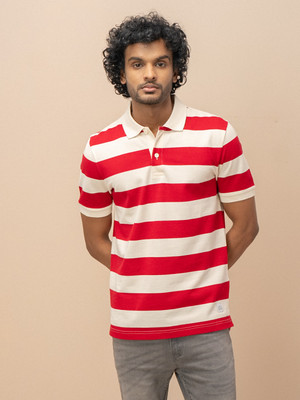Unibro Striped Men Polo Neck Red, White T-Shirt