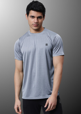 Menino Solid Men Round Neck Grey T-Shirt