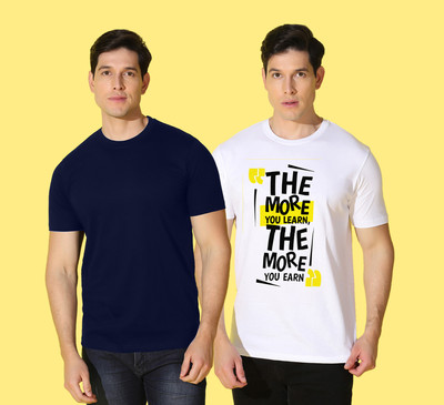 WOOSTRO Printed Men Round Neck White, Blue T-Shirt