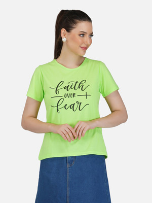 Unistreet Typography Women Round Neck Light Green T-Shirt