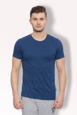VAN HEUSEN Solid Men Round Neck Blue T-Shirt