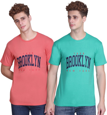 Zeffit Printed Men Round Neck Dark Green, Orange T-Shirt