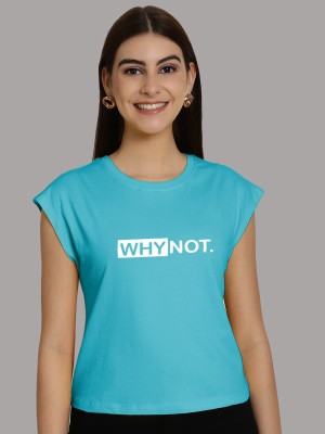 FRISKERS Printed Women Round Neck Light Blue T-Shirt