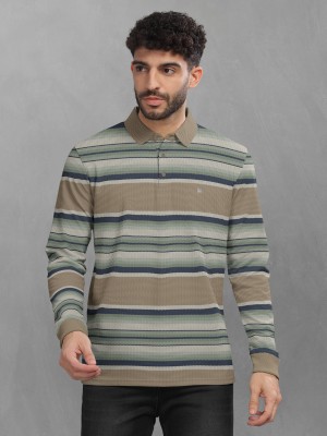 Bullmer Striped Men Polo Neck Green T-Shirt