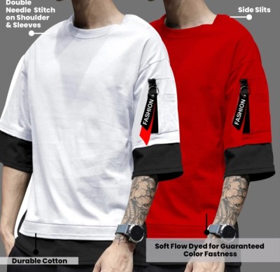 HIGHLANCETSHIRT Colorblock Men Round Neck White, Red T-Shirt