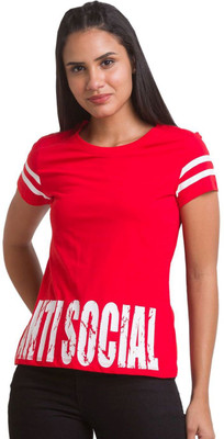 Globus Printed Women Round Neck Red T-Shirt