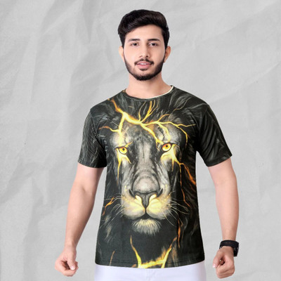 UD FABRIC Animal Print Men Round Neck Black T-Shirt