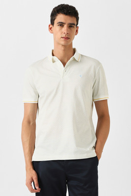 VAN HEUSEN Printed Men Polo Neck Beige T-Shirt