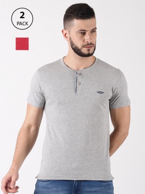 Force NXT Solid Men Henley Neck Grey T-Shirt