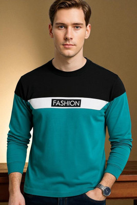 Autna Colorblock Men Round Neck Green T-Shirt