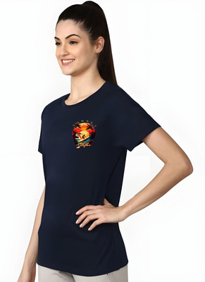 SZN Graphic Print Women Round Neck Dark Blue T-Shirt