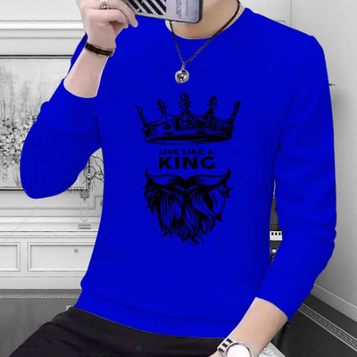 Doomee Printed Men Round Neck Blue T-Shirt