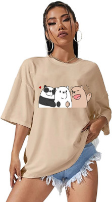 Absolute Defense Printed, Graphic Print Women Round Neck Beige T-Shirt
