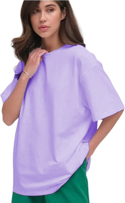 etsun Solid Women Round Neck Purple T-Shirt