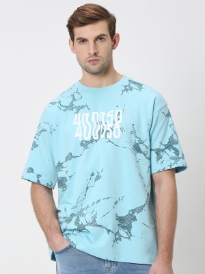 MUFTI Printed Men Crew Neck Blue T-Shirt