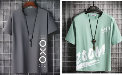 Meetri Printed Men Round Neck Multicolor T-Shirt