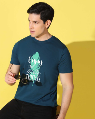 WOOSTRO Graphic Print Men Round Neck Dark Blue T-Shirt