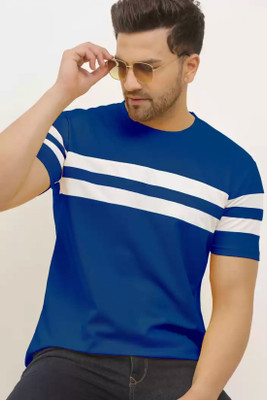 SLOWLORIS Striped Men Round Neck Blue T-Shirt