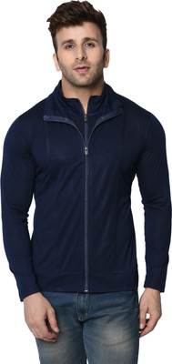 Tresna Trending Solid Men High Neck Dark Blue T-Shirt