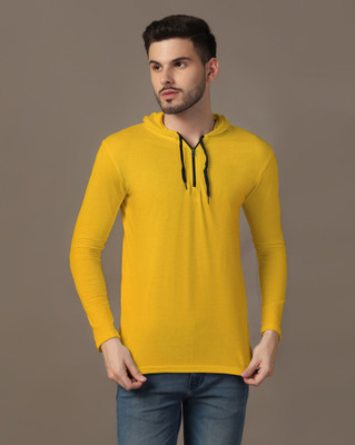 Blisstone Solid Men Hooded Neck Yellow T-Shirt
