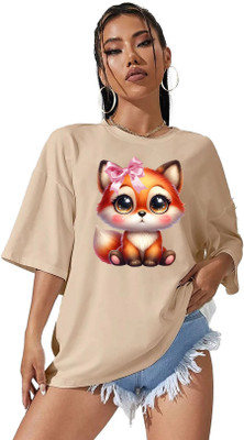 Absolute Defense Graphic Print Women Round Neck Beige T-Shirt