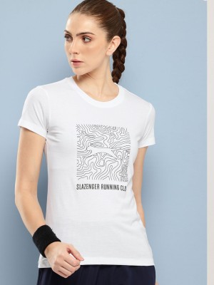 SLAZENGER Printed Women Round Neck White T-Shirt