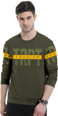 Triptee Typography Men Round Neck Dark Green T-Shirt