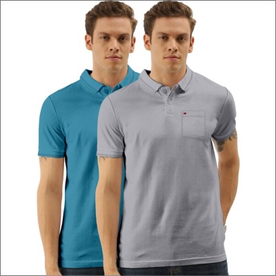 TAB91 Solid Men Polo Neck Dark Blue T-Shirt