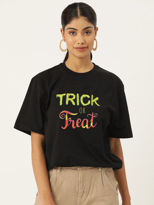SLENOR Typography Women Round Neck Black T-Shirt