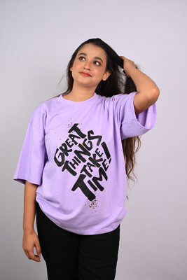 Trendtee Printed Women Round Neck Purple T-Shirt