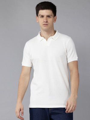 Perfkt-U Solid Men Polo Neck White T-Shirt