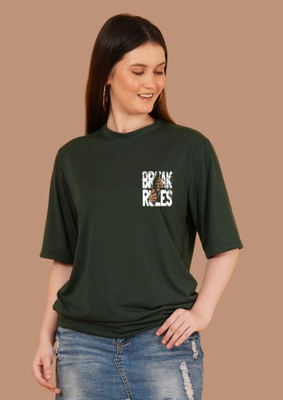 Parona Printed Women Round Neck Green T-Shirt