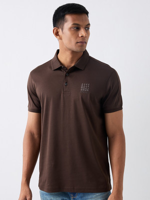 Spykar Solid Men Polo Neck Brown T-Shirt