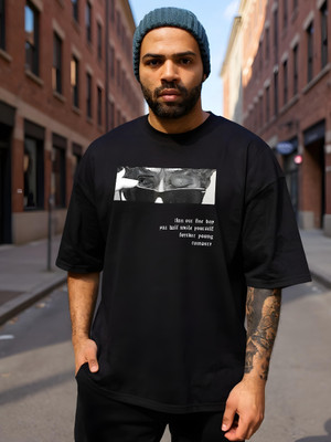 FLYIND VOGUE OUTFIT Printed Men Round Neck Black T-Shirt