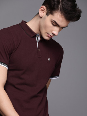 WROGN Solid Men Polo Neck Red T-Shirt